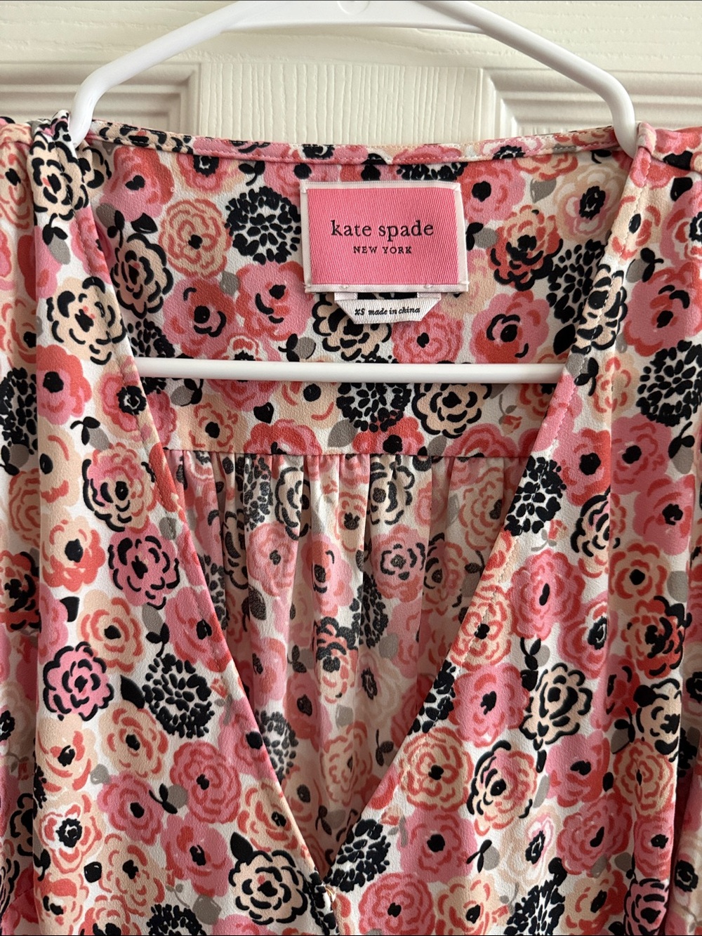 kate spade pink & black floral V-neck top